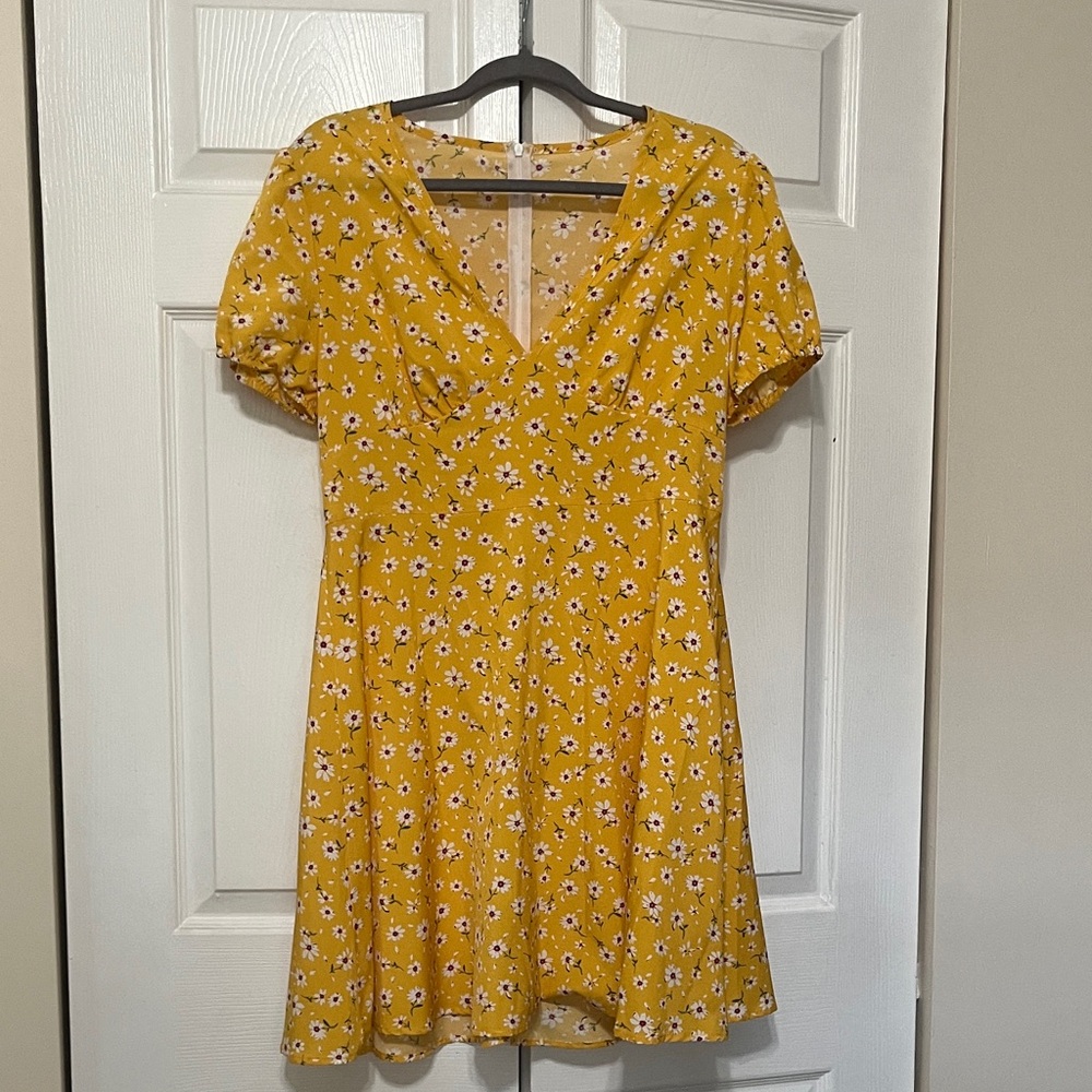 SHEIN Yellow Floral Midi Dress